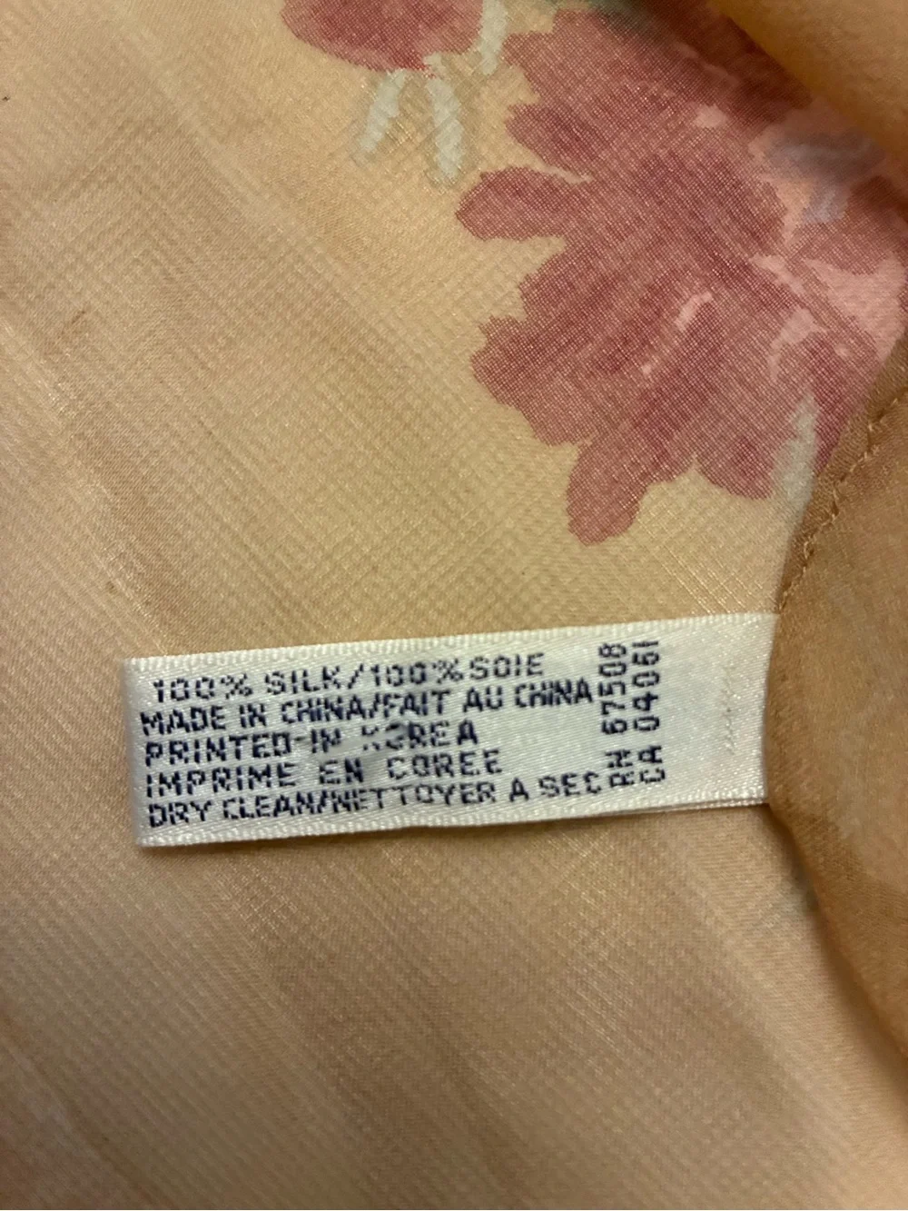 Anne Klein Beige Floral Silk Scarf with Pink, Purple & Yellow Flowers
